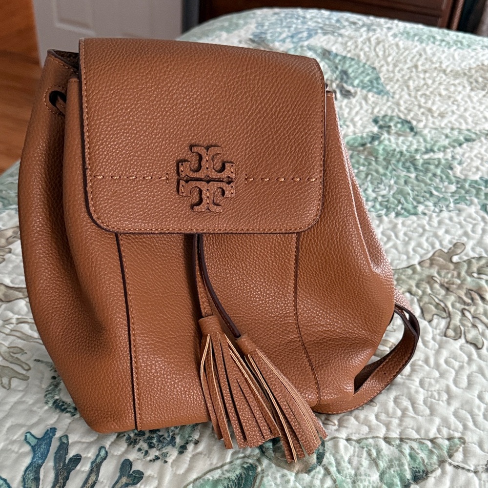 Tory Burch Brown Leather Backpack with Tassel